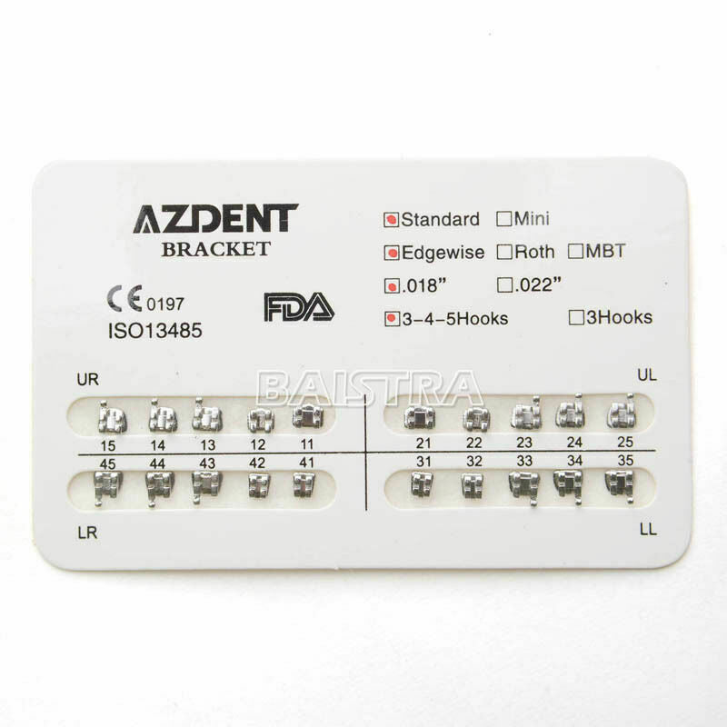 100 X Dental Orthodontics Brackets Edgewise Slot .018" & 3-4-5 Hooks AZDENT
