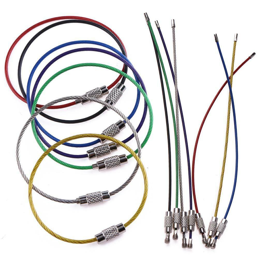 20pcs Metal Stainless Steel Wire Ropes Carabiner Key Hanging Cable EDC Tool C#P5