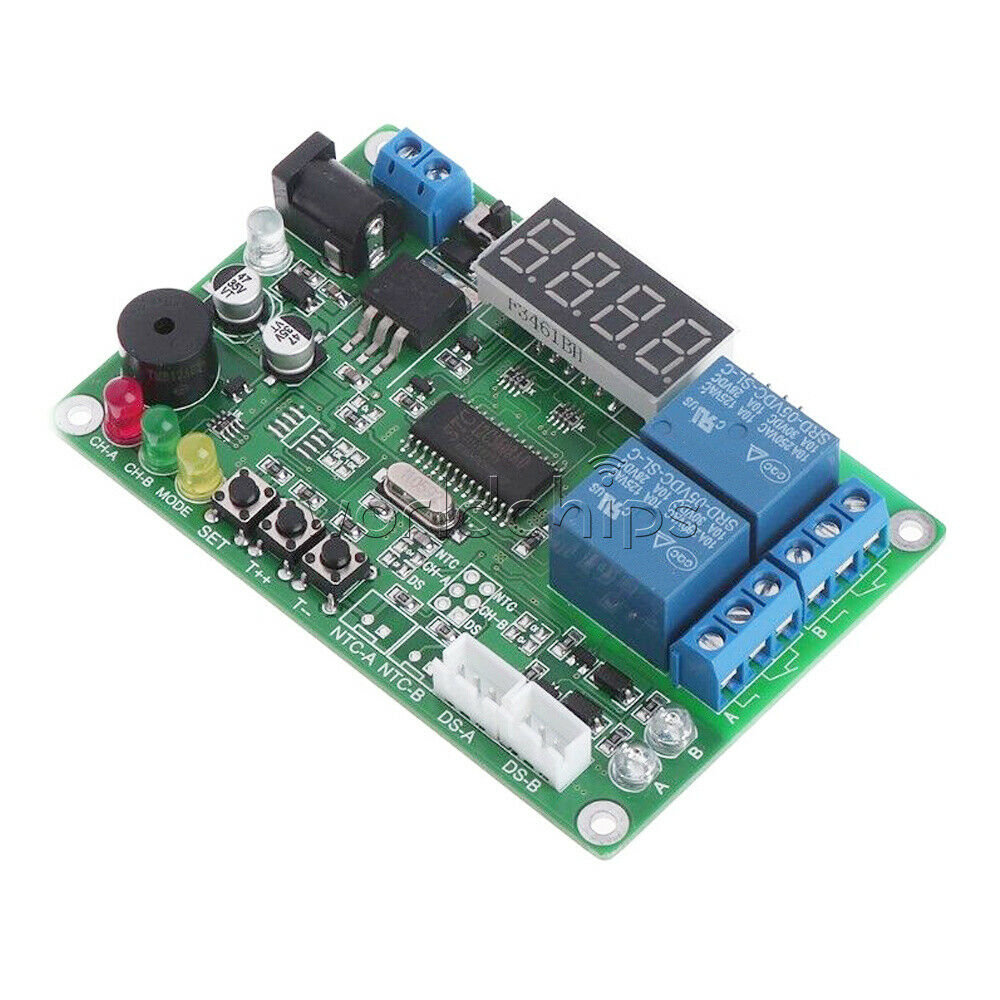 -45℃~125℃ 5-24V 2-CH Digital Temperature Difference Controller Relay & 2 Sensors