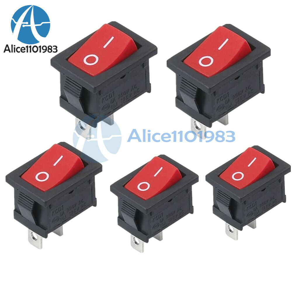 5PCS Red Rocker Switch 2 Pin KCD1-101 250V 6A Boatlike Switch  KCD1