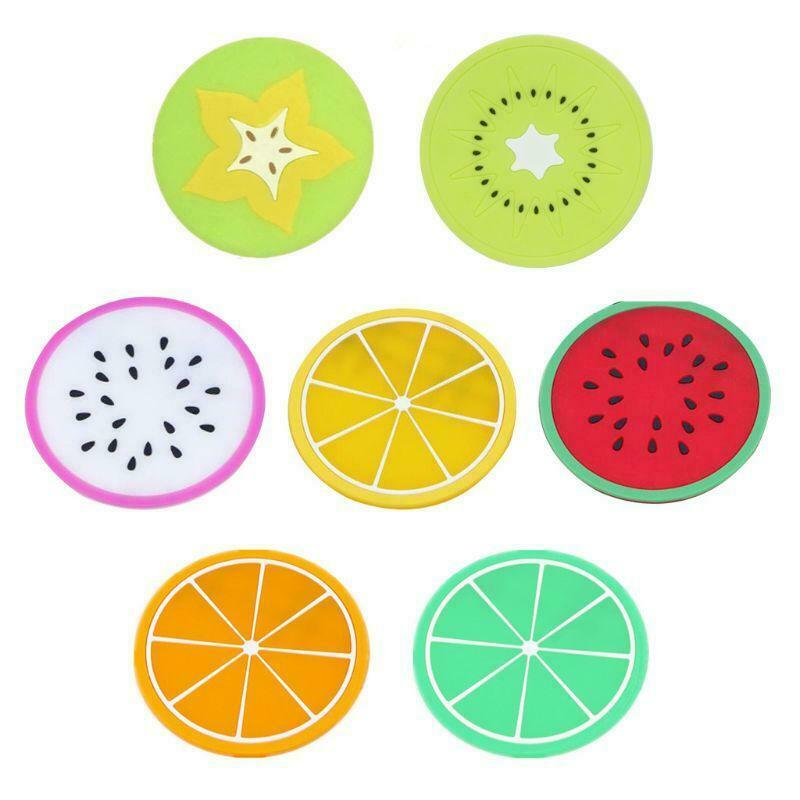 7pcs Fruit Coaster Colorful Transparent Silicone Cup Holder Drinks Mat Tableware