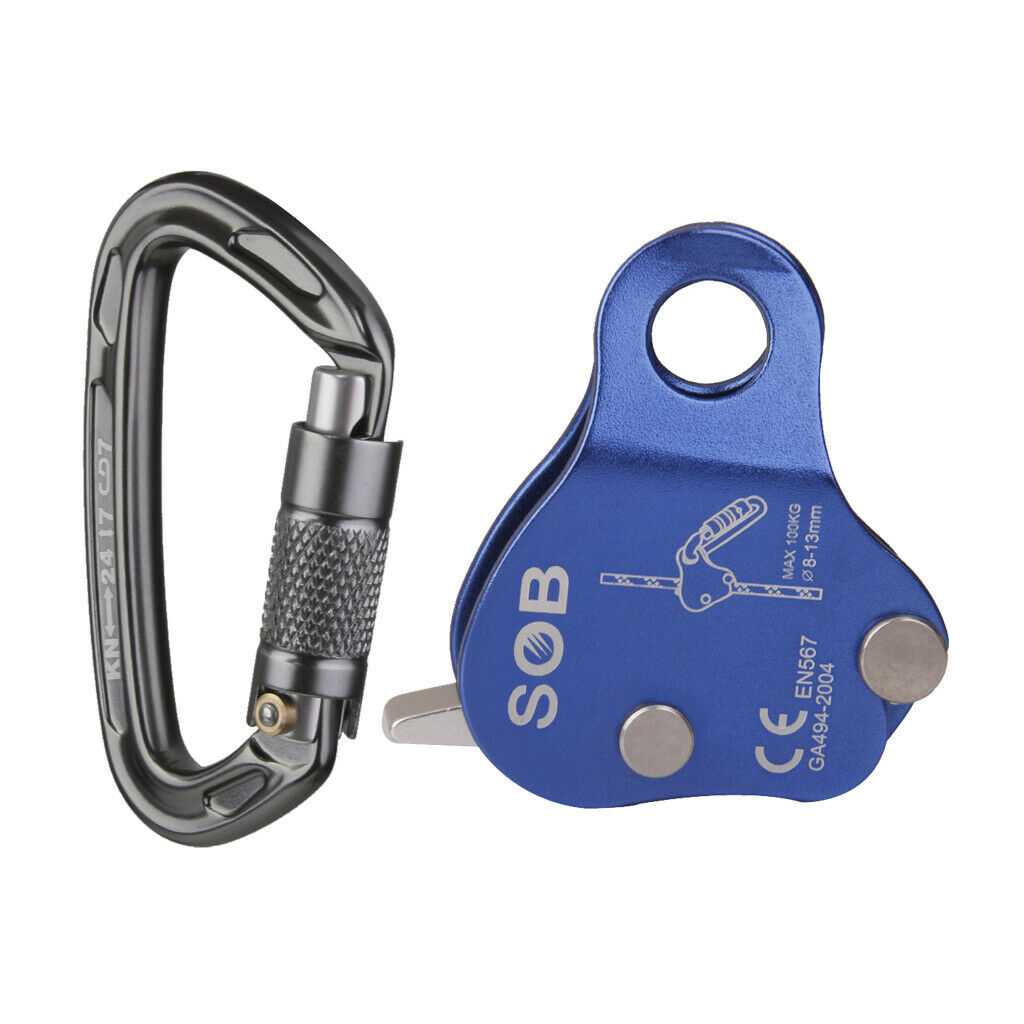 Outdoor Climbing Aluminum 24KN Rope Grab + 24KN Auto Locking Carabiner Hook