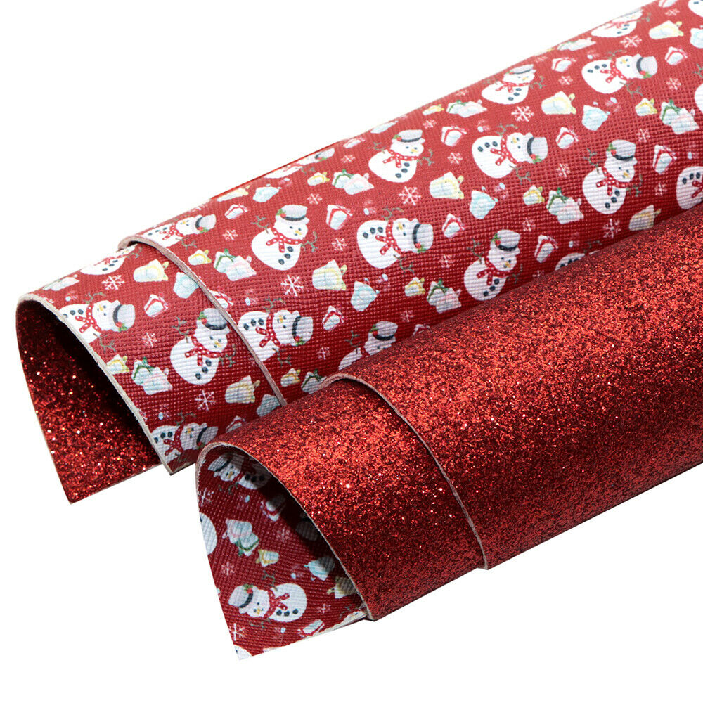 Christmas Snowman Double-sided Red Glitter Fabric Faux Leather DIY Sewing Crafts