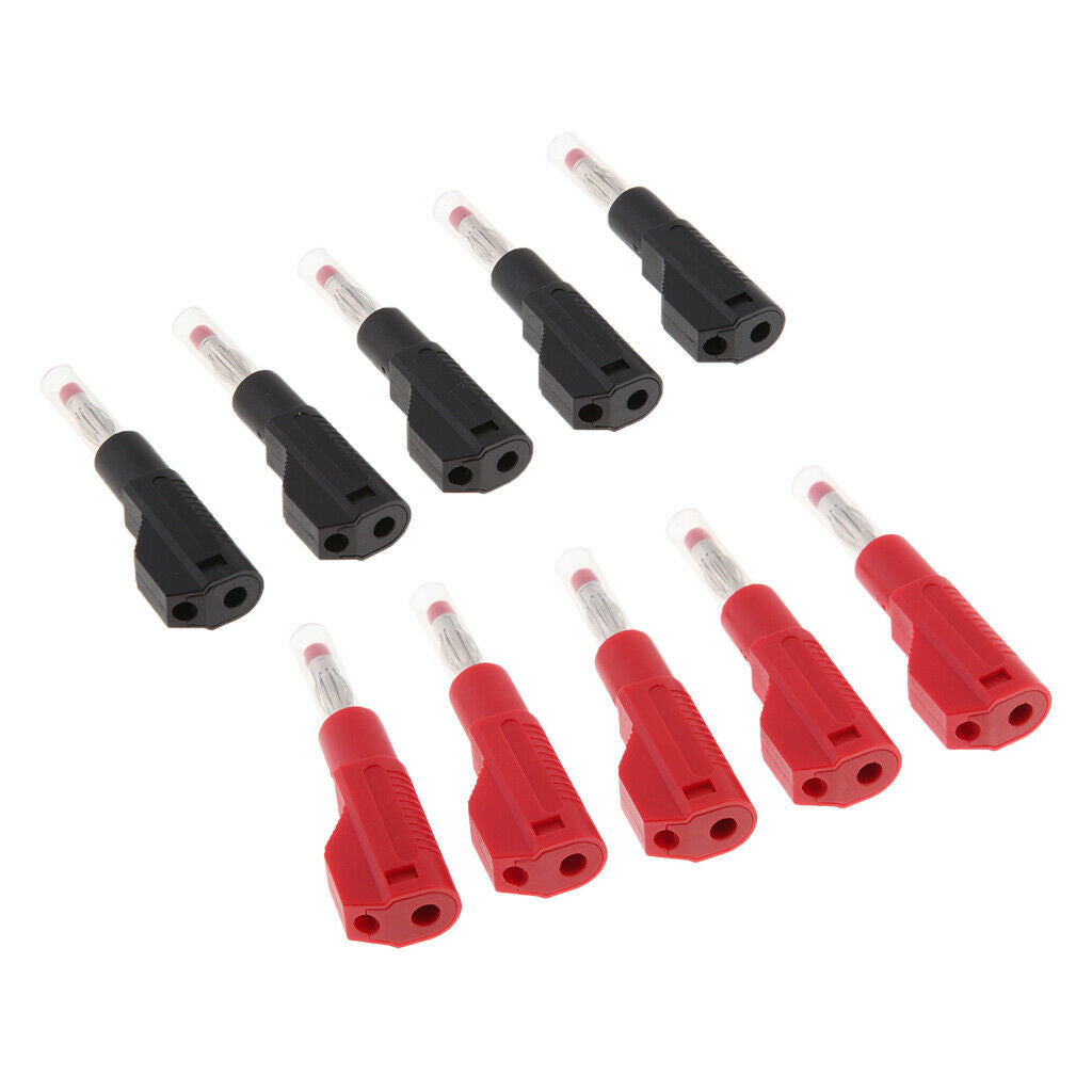 10PCS Unshrouded 4mm Male Sheath Stackable Banana Plug Red + Black