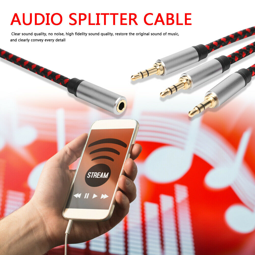 3.5mm Audio Splitter Adapter Cable 1 Female to 3 Male AUX Extension Cord @