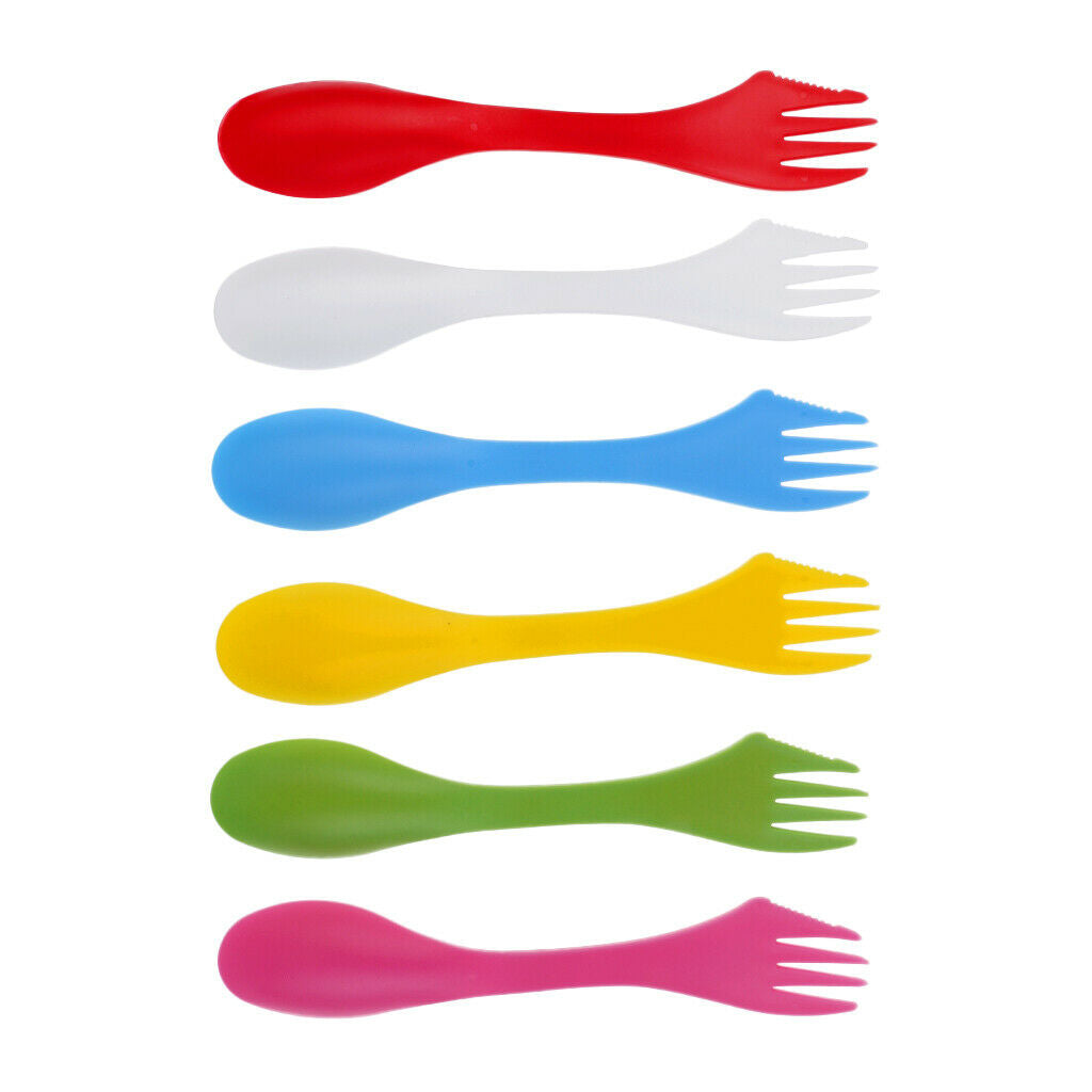 Prettyia 6pcs Camping Utensils Spork Combo Travel Gadget Spoon Fork Cutlery