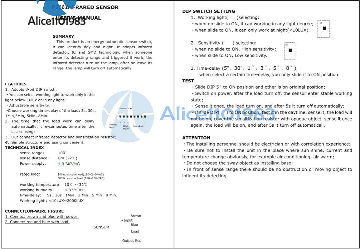 AC 110-220V 5A Separate Mini Human Body Infrared Sensor Switch 10M