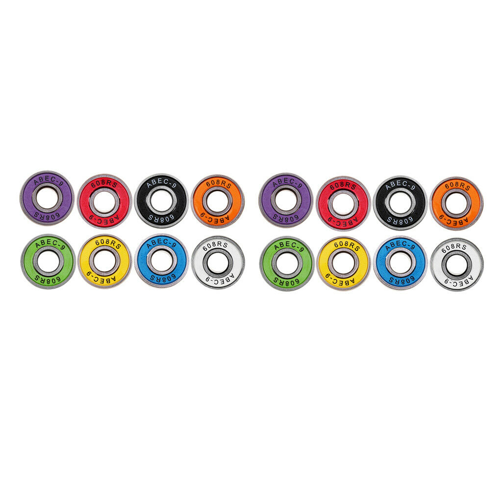 16pcs Frictionless Abec 9 Skateboard Roller Skate Bearings 608-RS 8x22x7mm