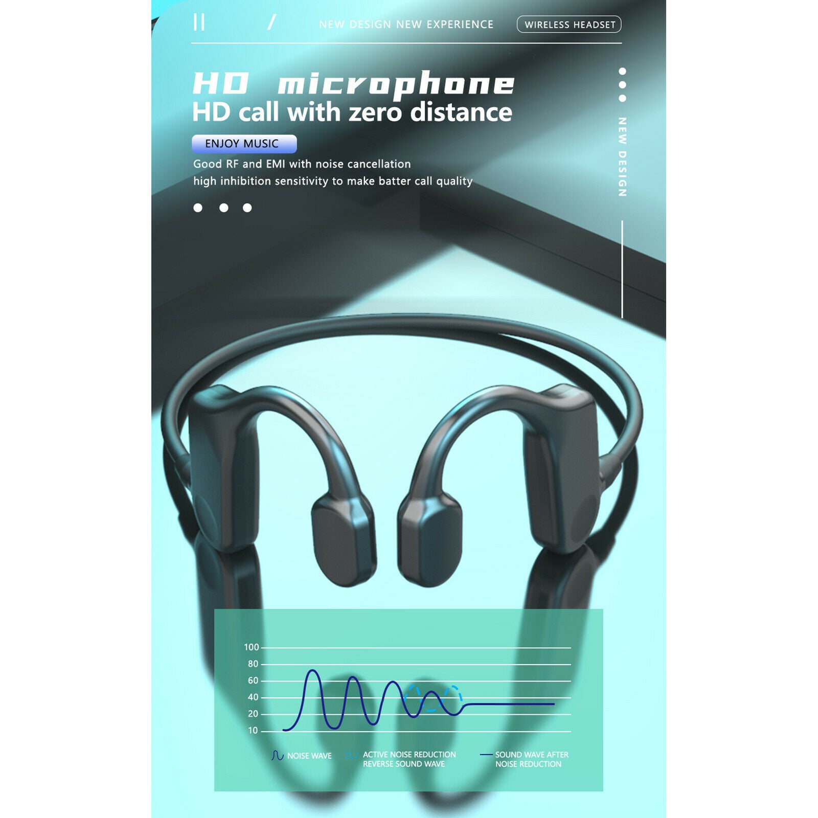 Open Ear Bluetooth Headset with Bone Conduction Running Earphones Waterproof