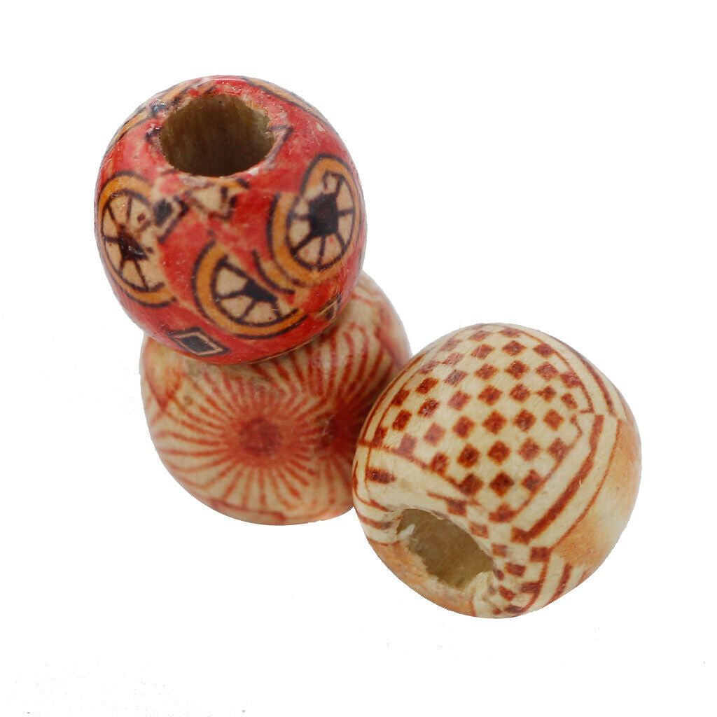 100 x Round Wood Printed Beads Loose Spacer Beads for Jewelry Making 12mm