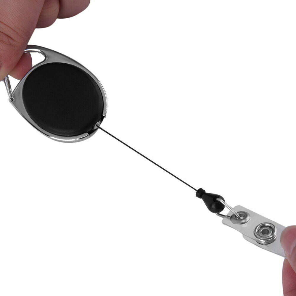 2 Pack Card ID Holder with Retractable Badge Reel Carabiner & Belt Clips Black