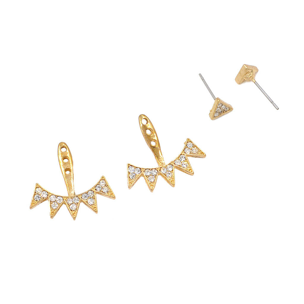 Elegant Stud Earrings Women Crystal Rhinestone Triangle Ear Drops Golden