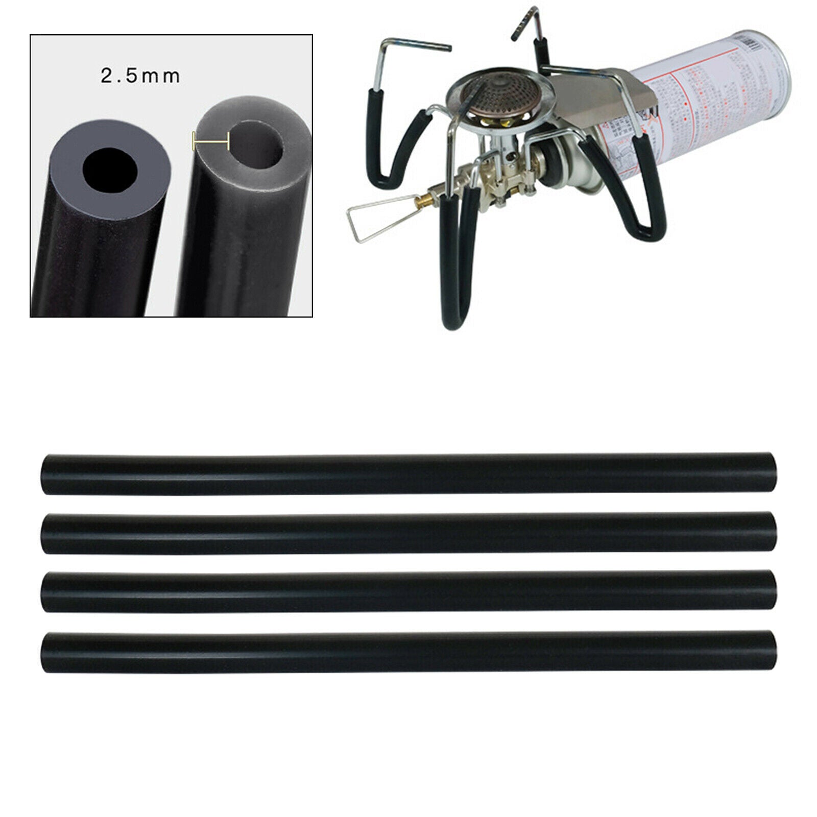 4x Camping Stove Bracket Cover BBQ Protective Pipe Heat Resistant Tube Black