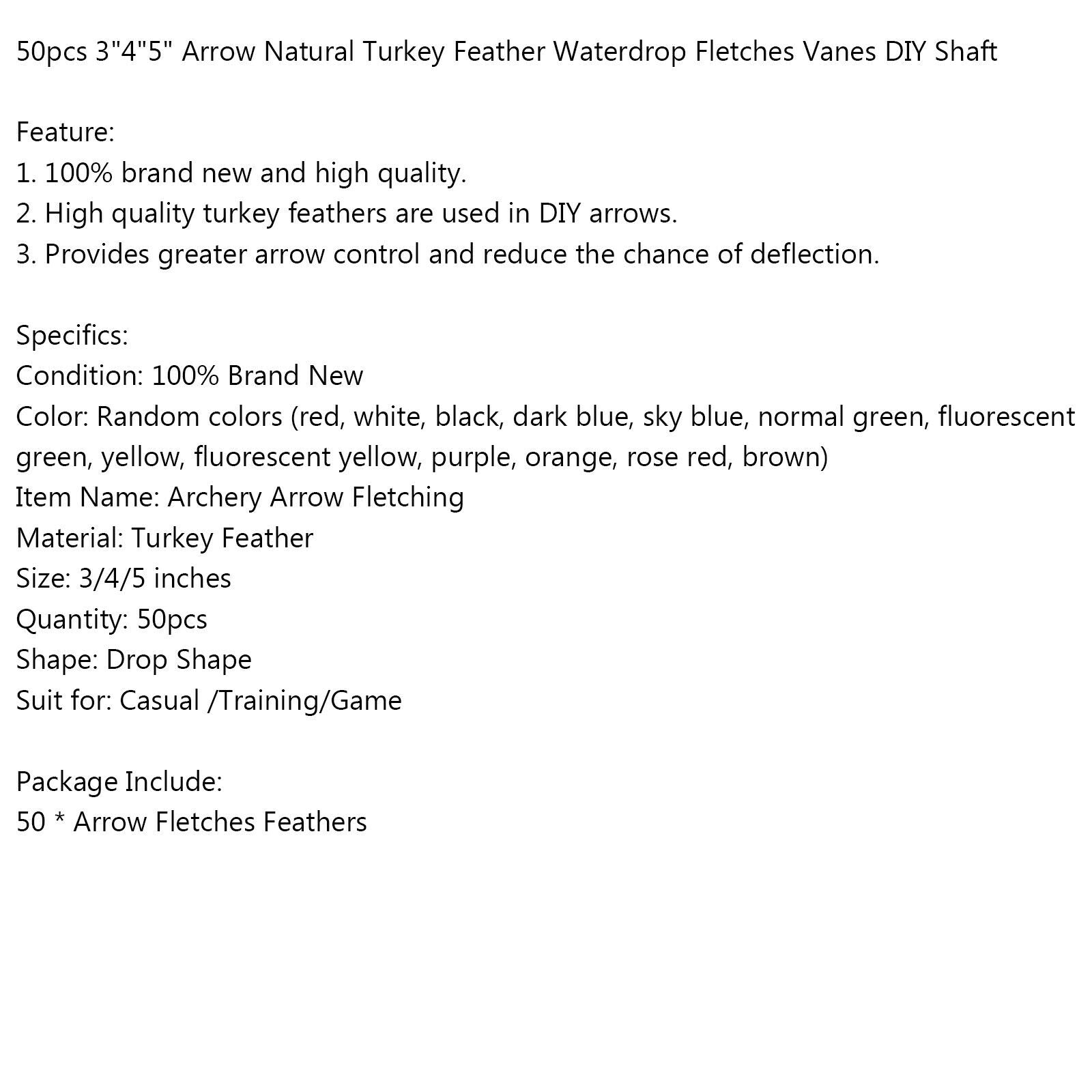 50pcs 5" Arrow Natural Turkey Feather Waterdrop Fletches Vanes DIY Shaft CA