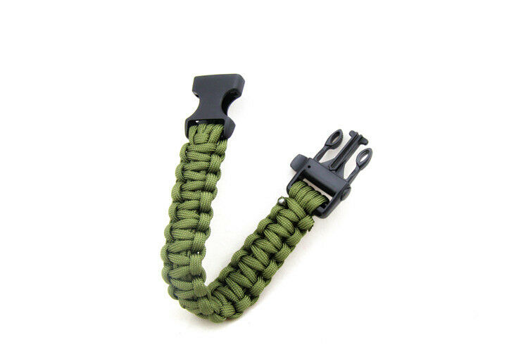 Army Green Outdoor Climbing Rope Bracelet 7 Core Cords With Survival Whistle New