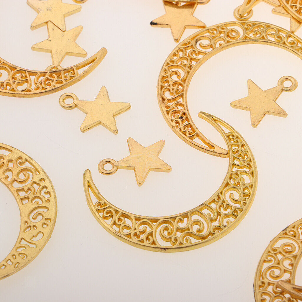 (Approx 50pcs) DIY Golden Color Alloy Moon Star Charms Pendant for Crafting, DIY