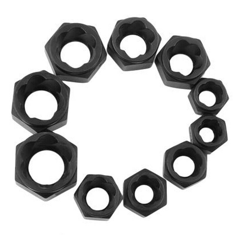 10PCS Bolt Nut Extractor Remover Damaged Rusted Socket Impact Wrench 9-19mm Head