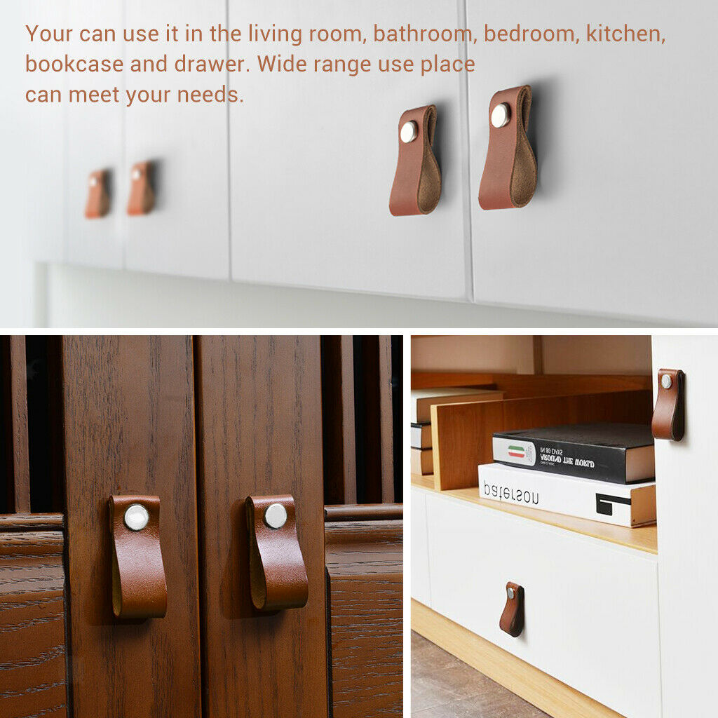 6Pcs PU Leather Cabinet Pulls Cupboard Drawer Door Furniture Knob Handle