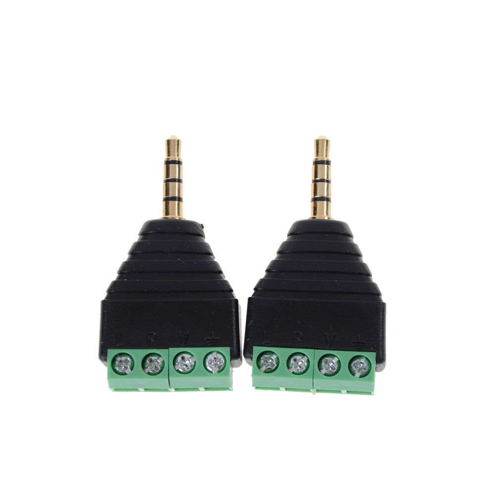 2Pcs 3.5 mm 4 pin Stereo Male to AV Screw Terminal Plug connector Tt