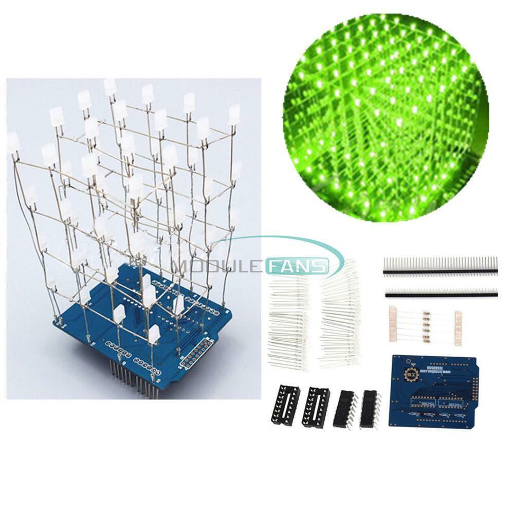 4X4X4 Light Cube Kit Arduino uno shield LED Precise DIY Kit Green