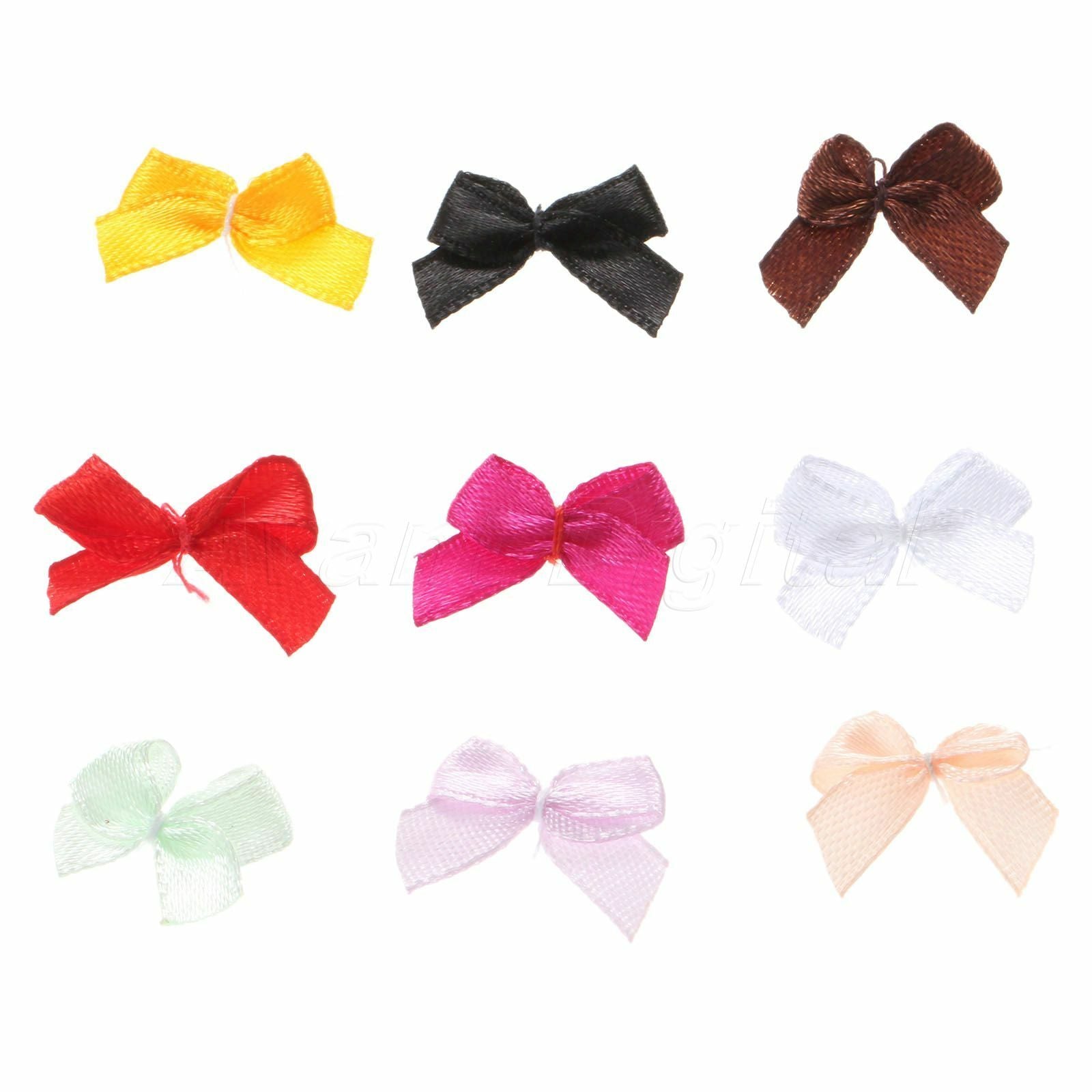 100 x Beautiful Satin Ribbon Bows Mini Flowers Wedding Décor Craft DIY Mix Color