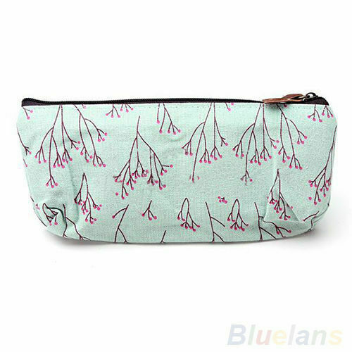 Flower Pencil Pen Case Cosmetic Makeup Bag Storage Pouch Purse Blue