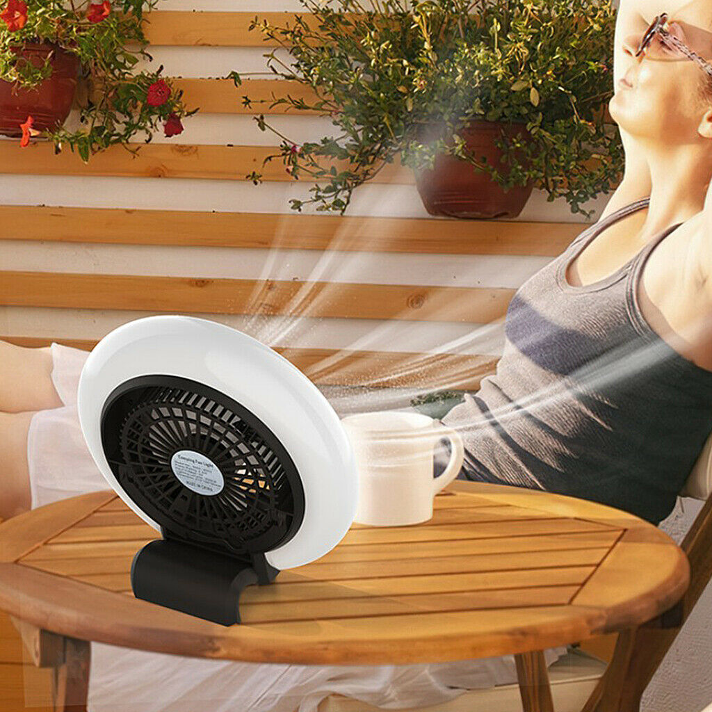Tent Fan with Light Car Camping Lantern RV 19x5cm 2-Speed Cooler LED Lights