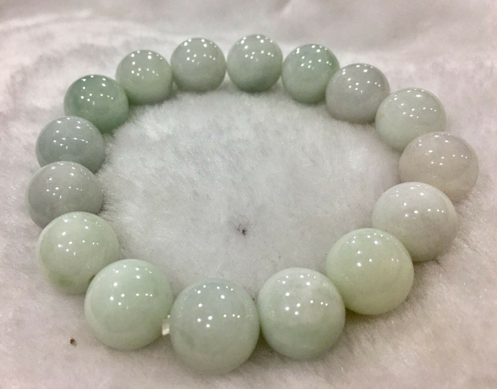 100% Natural 13MM A Light green Emerald Jade Round Gem Bracelet A+++