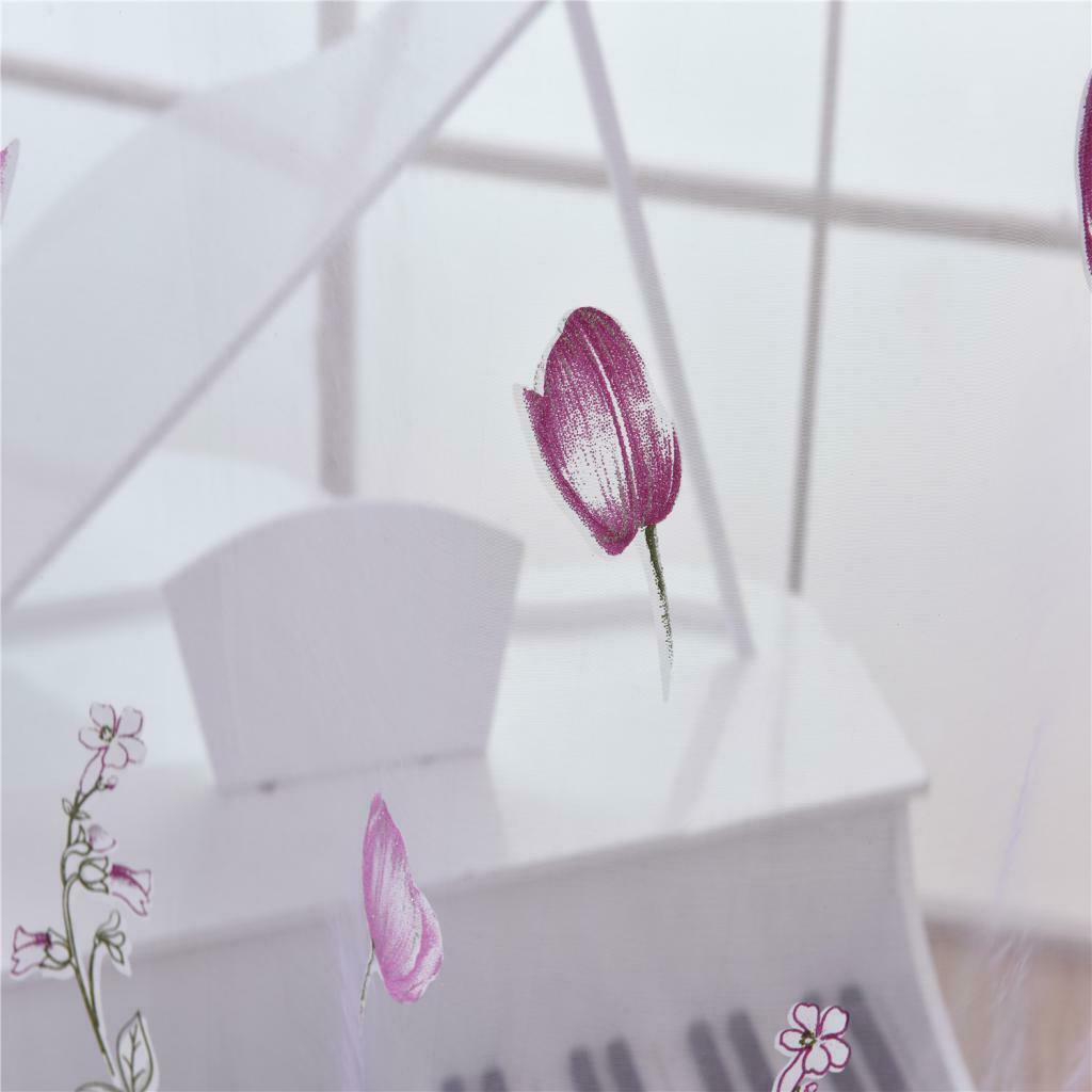 100*200cm Window Voile Curtain Panel Sheer Tulle Drape Tullip Flower Purple