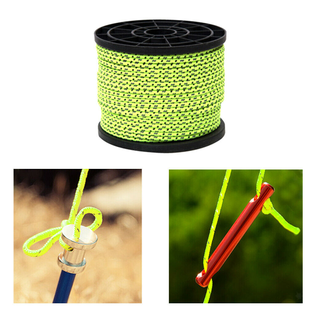 4mm 50m Reflective Camping Awning Cord Tent Reel Roll Guy Rope Line