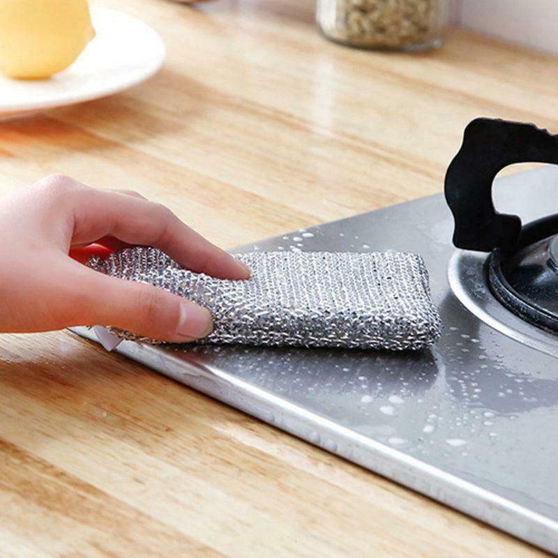 3Pcs/Set Kitchen Scrubbing Sponge Steel Wire Dish Brush Cleaner Scouring Pads