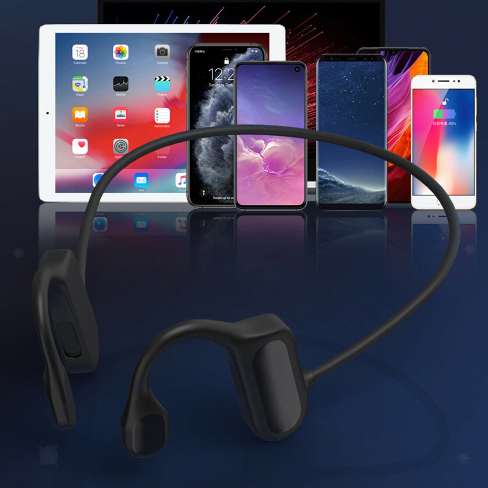 Bone Conduction Headphones Double Ears for Sport Running Jogging Black