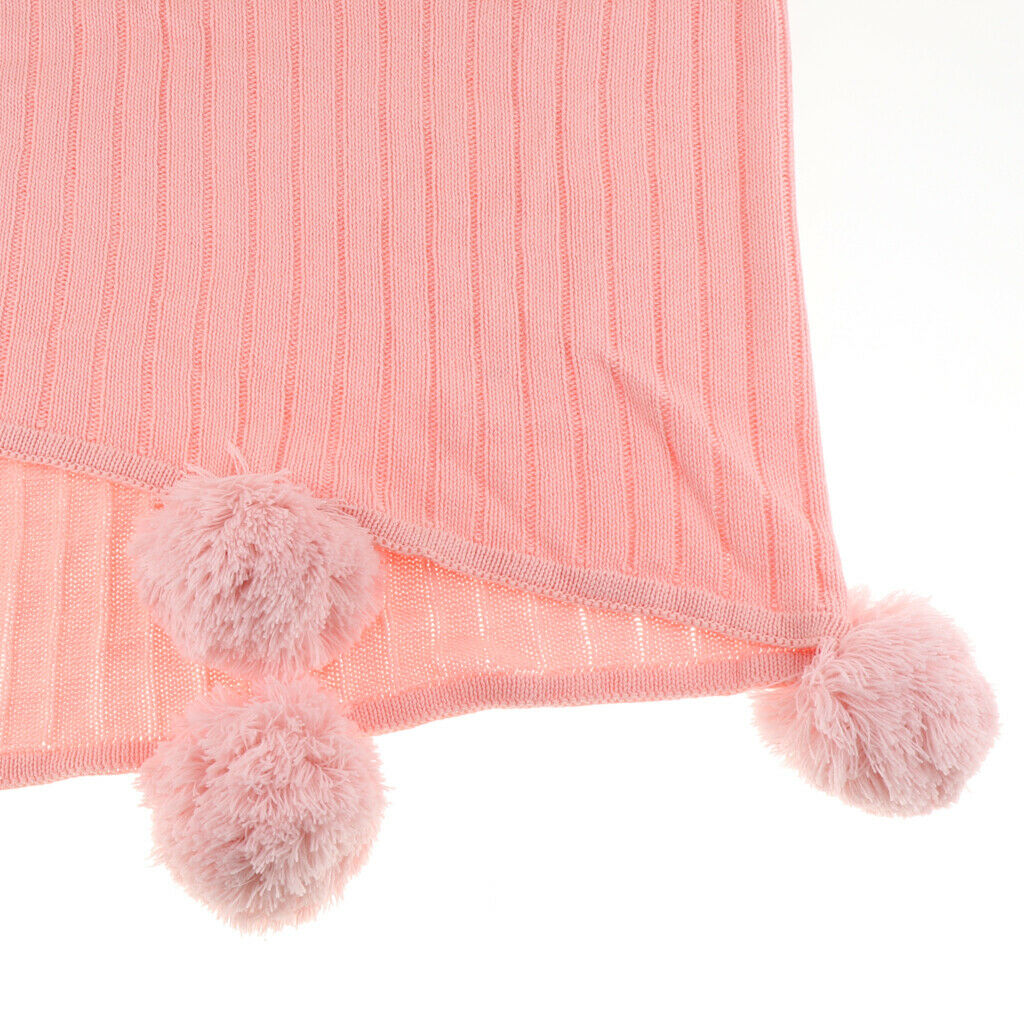 100% Cotton Sofa Throw Blanket with Ball Tassels Couch or Bed Throws Pink