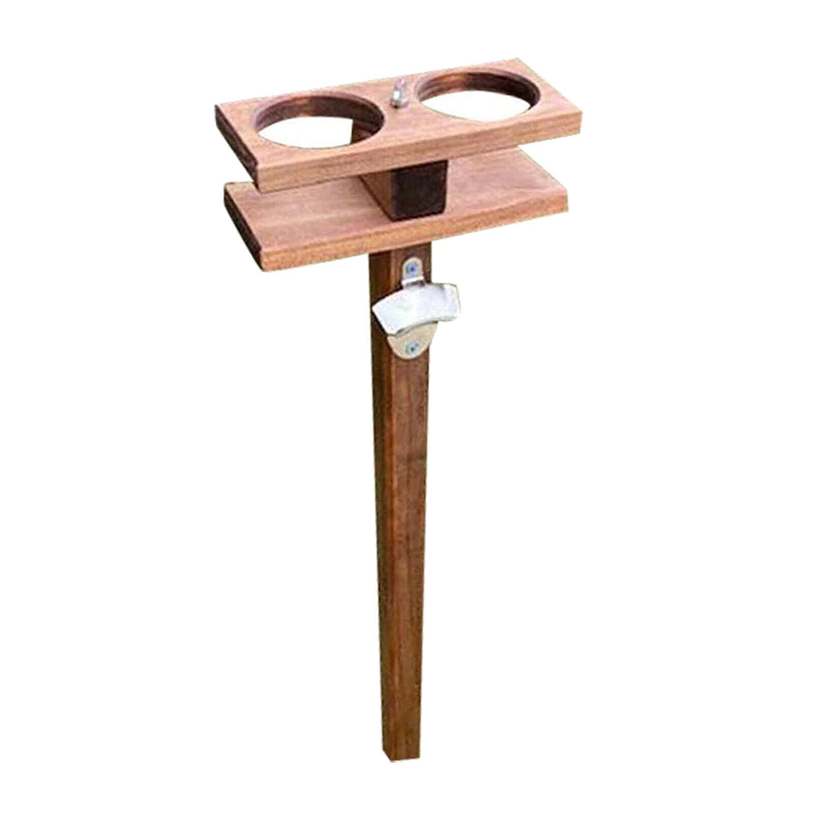 Wood Wine Table Compact BBQ Beach Camping Beer Cups Holder Lawn Support Rack