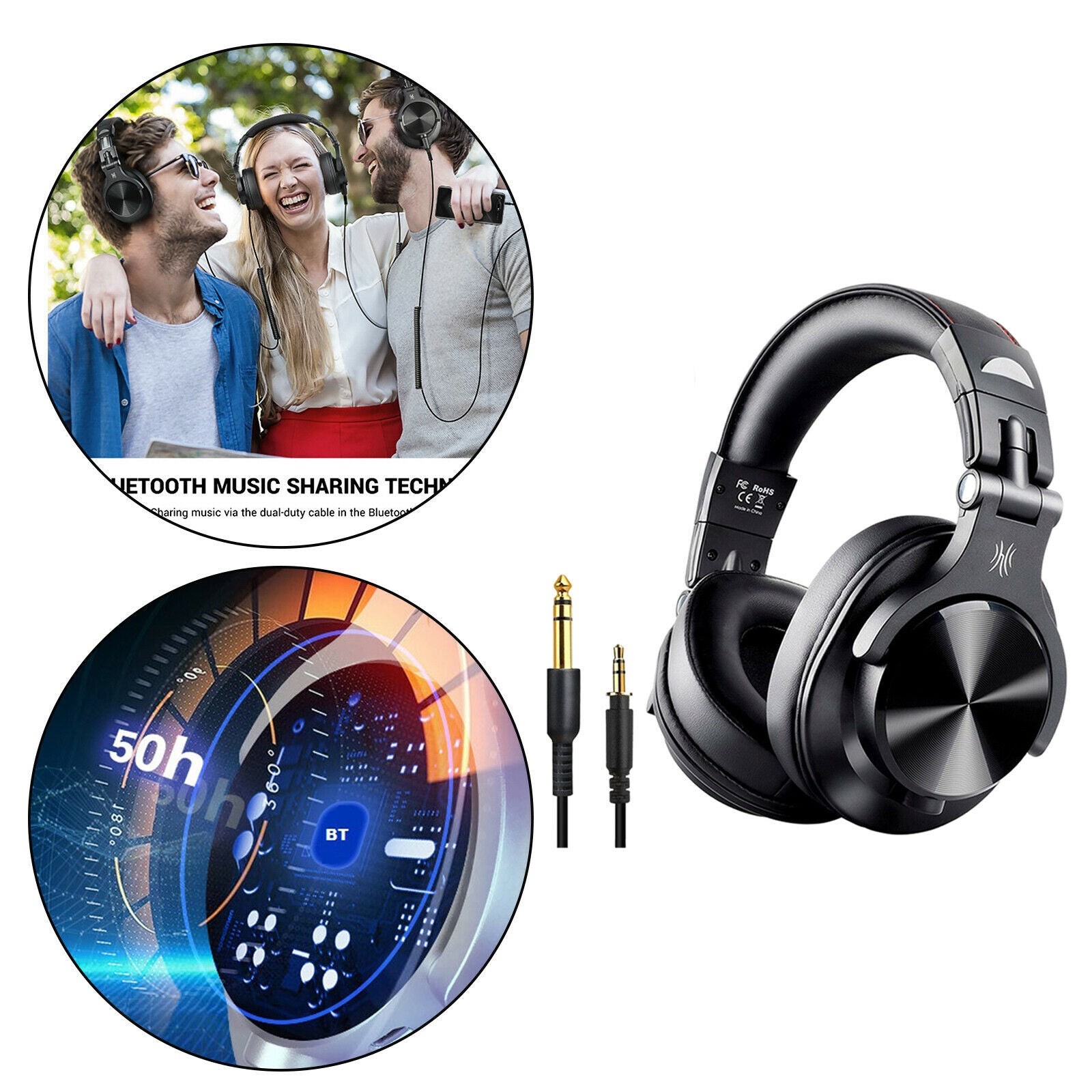 A70 Over-Ear DJ Bluetooth Headphone Bass Headsets for Studio Monitor Black