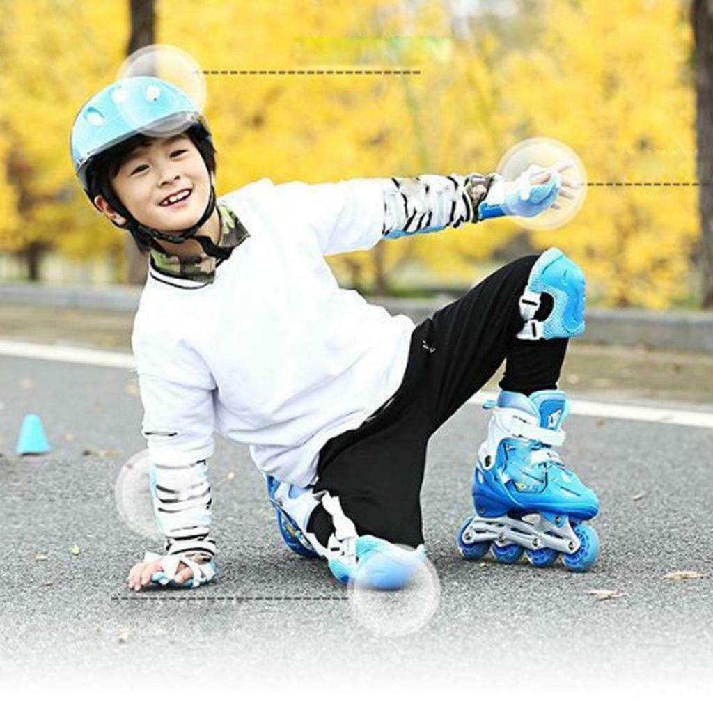 7Pcs Kid Wrist Knee Elbow Protector Roller Skating Skateboard Outdoor Guard Blue