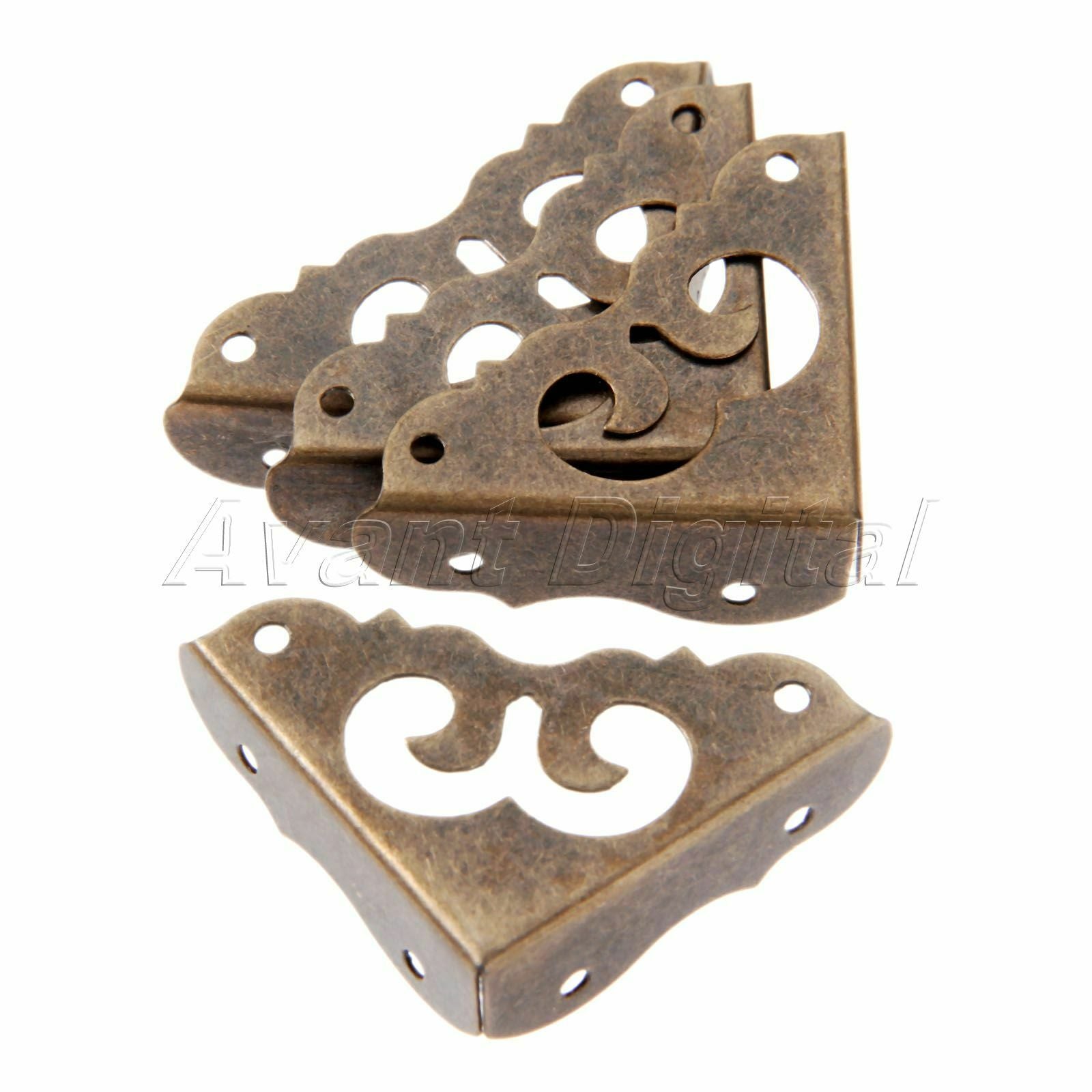 Classic Carved Flower Box Latch Hasp & Corner Protectors Guard & 2x Hinges Set