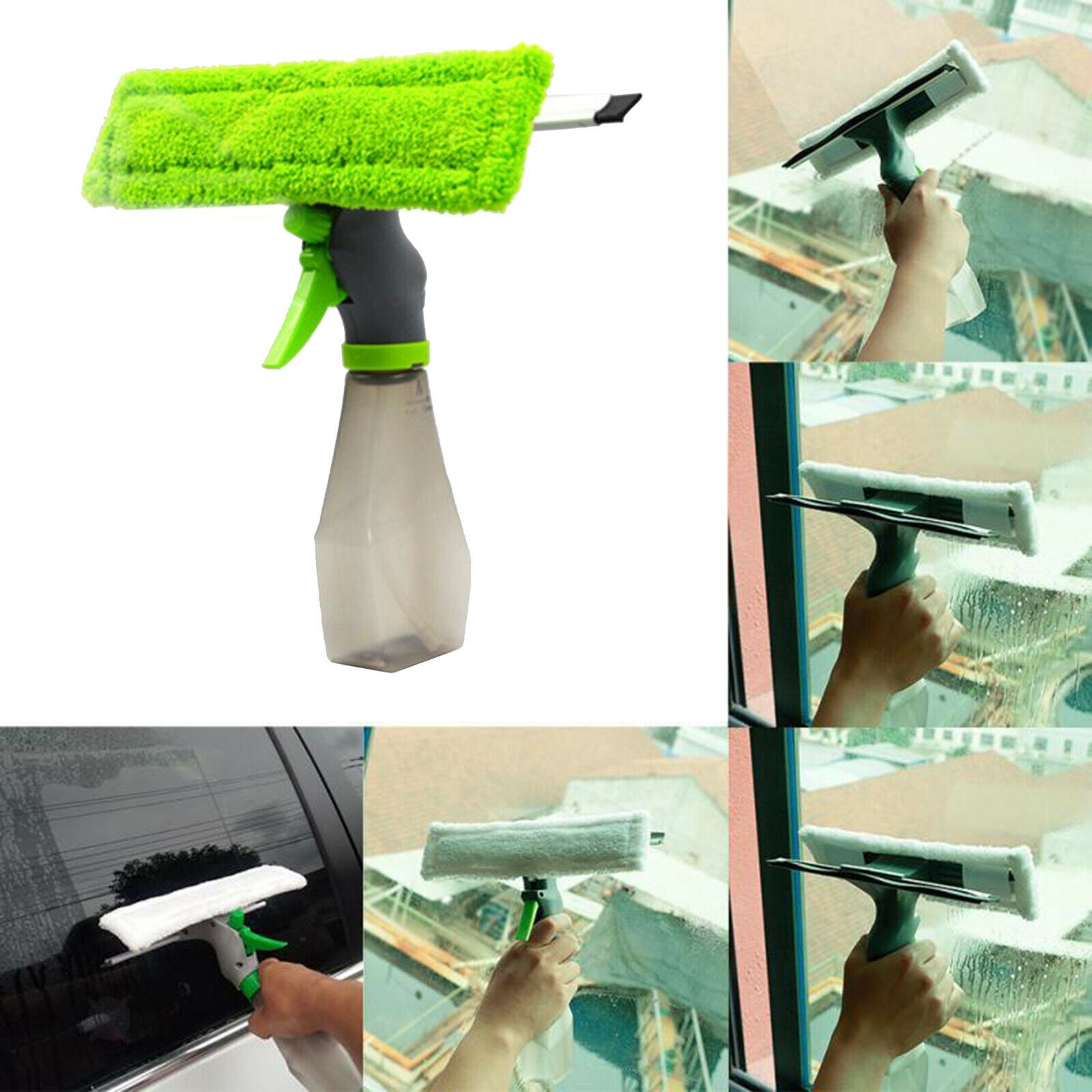 3-in-1 Window Cleaner Tool Kit Spray Bottle Rubber Squeegee Glass Cleaning