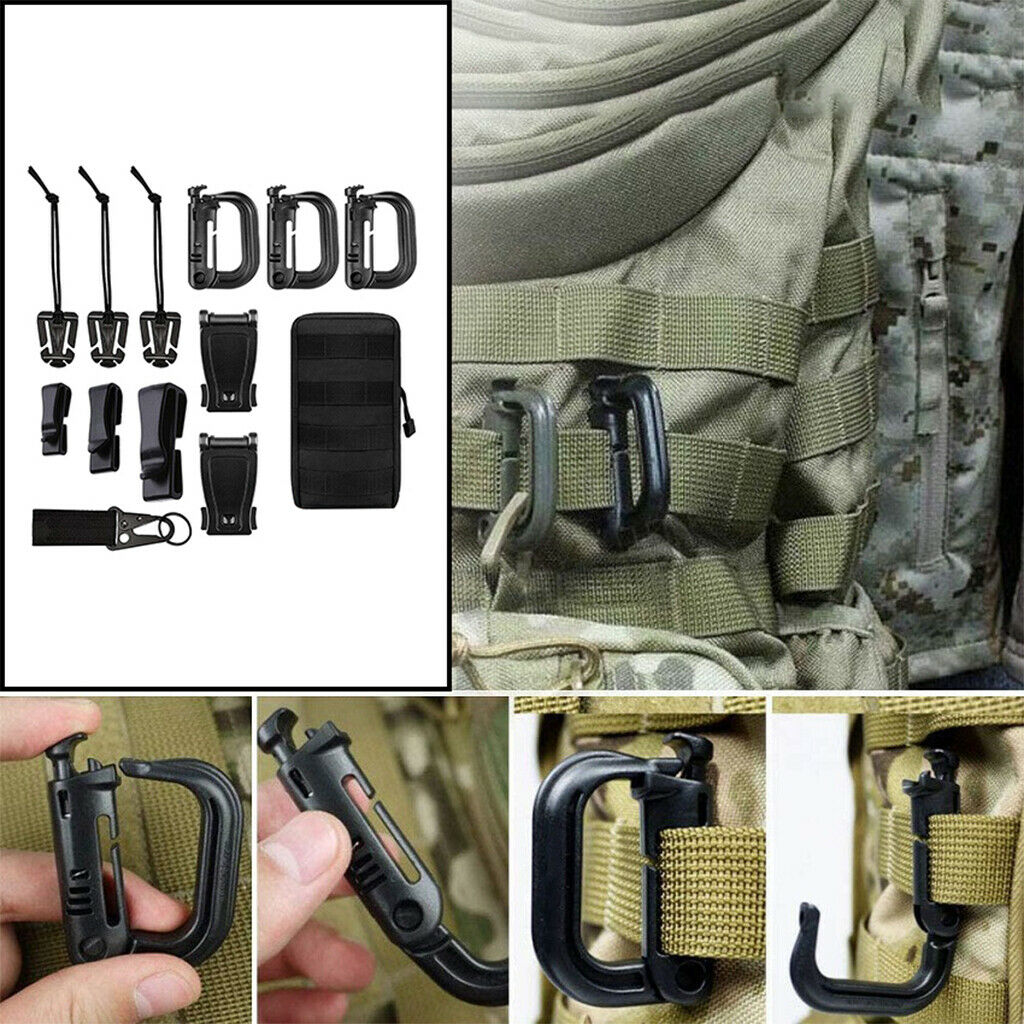 Kit of 13 Molle Attachments for D-Ring Clip Keyring Holder Outdoor Tools