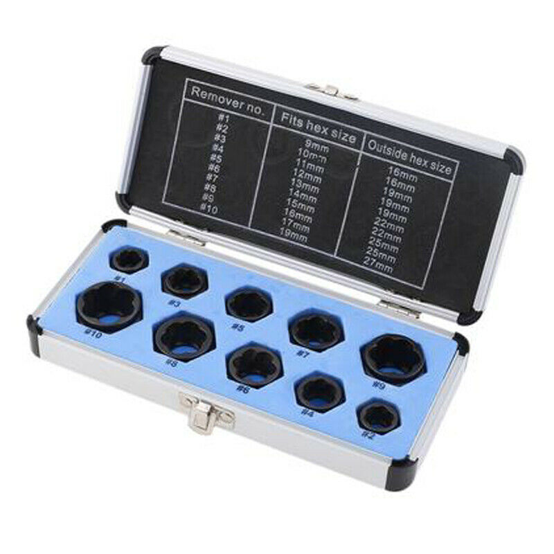 10PCS Bolt Nut Extractor Remover Damaged Rusted Socket Impact Wrench 9-19mm Head