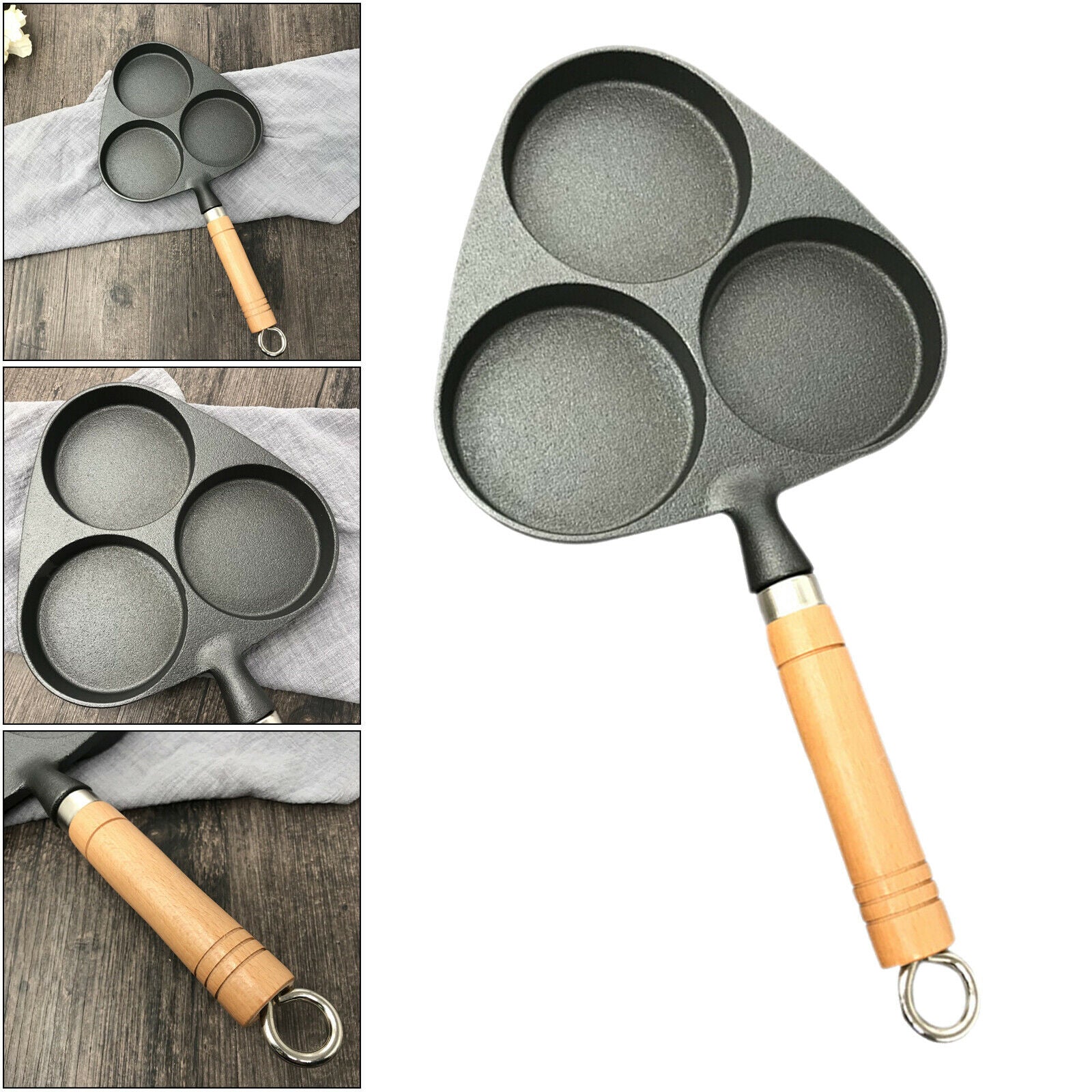 Kitchen 3 Holes Egg Frying Pan Omelet Cooking Pot Gas Stove Fry Cookware