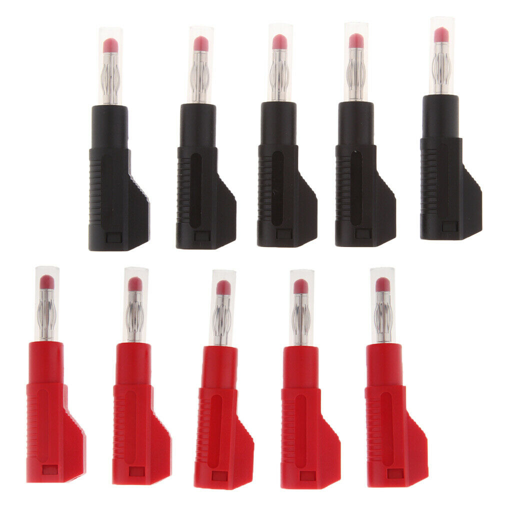 10PCS Unshrouded 4mm Male Sheath Stackable Banana Plug Red + Black