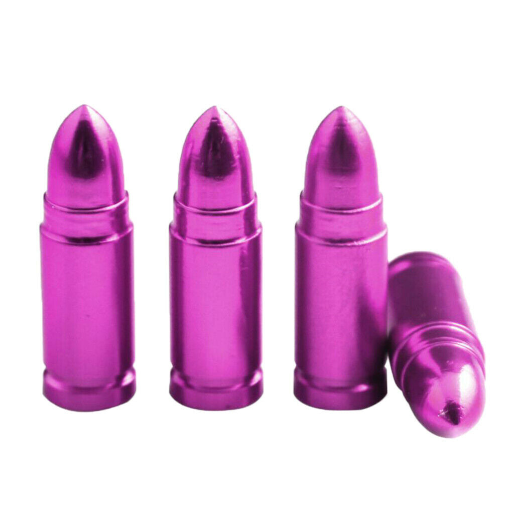 4 Pieces Car Truck Wheel Stem Aluminum Bullet Tyre Valve Cover Caps Purple