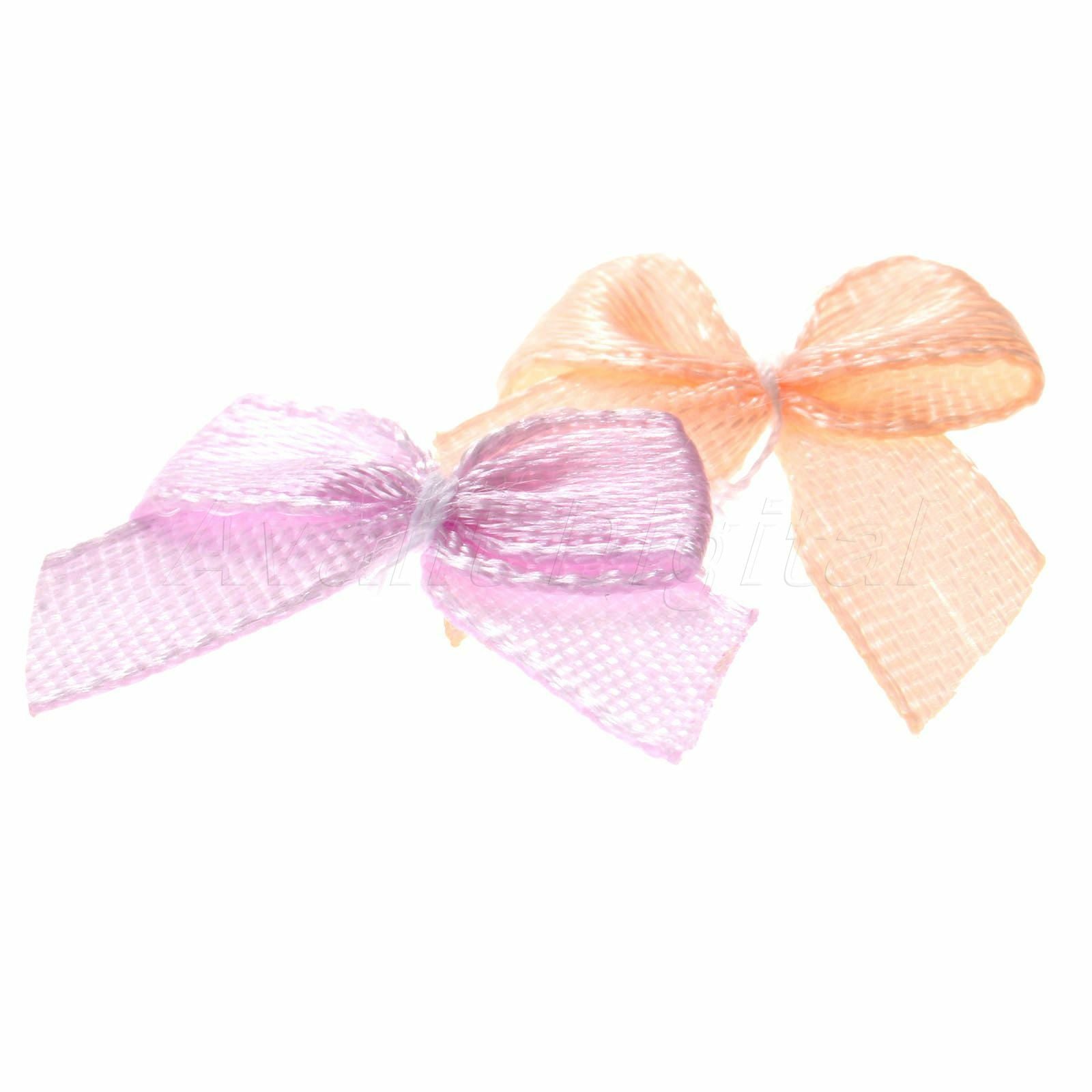 100 x Beautiful Satin Ribbon Bows Mini Flowers Wedding Décor Craft DIY Mix Color