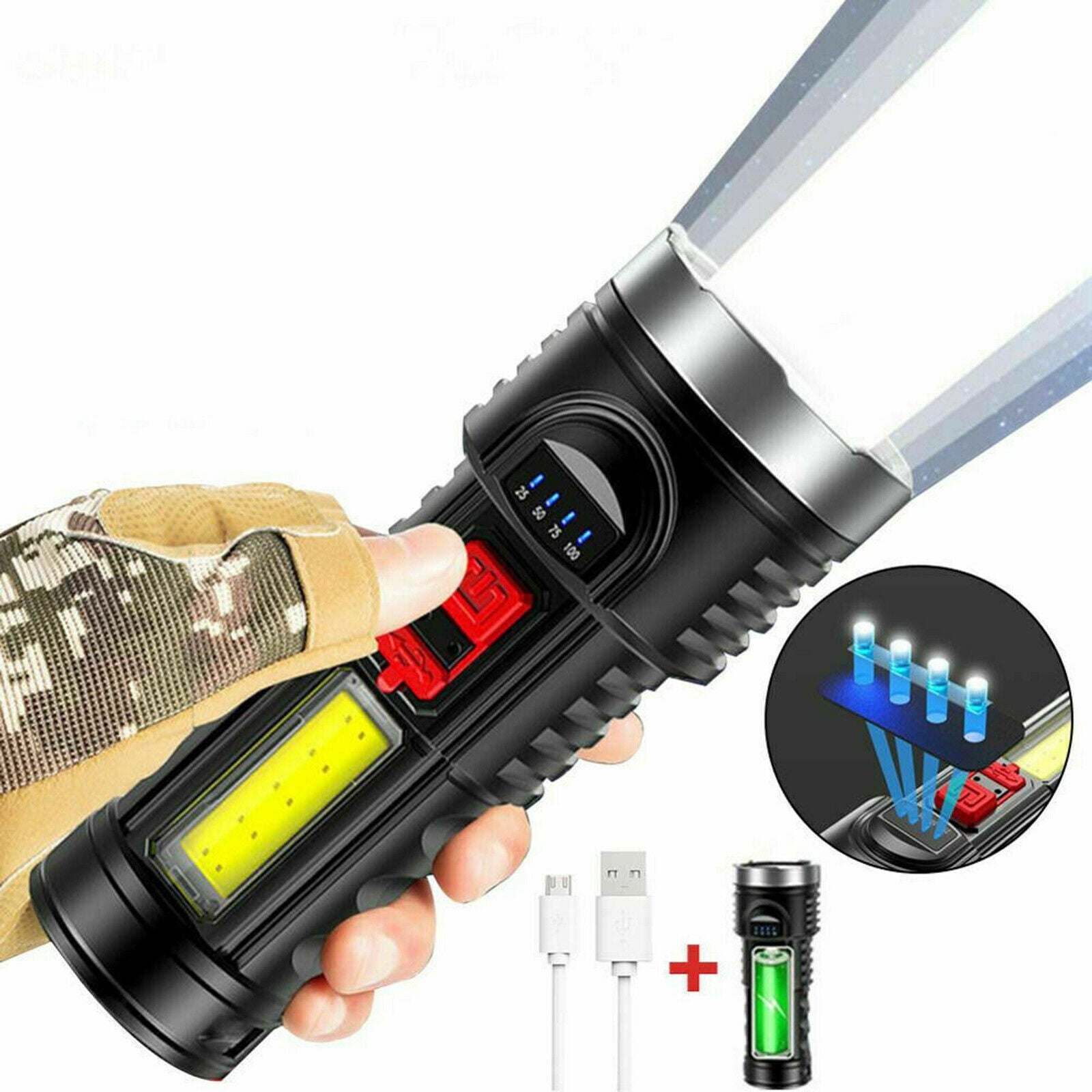 Portable Torch LED Flashlight USB Rechargeable Super Bright Home Camping