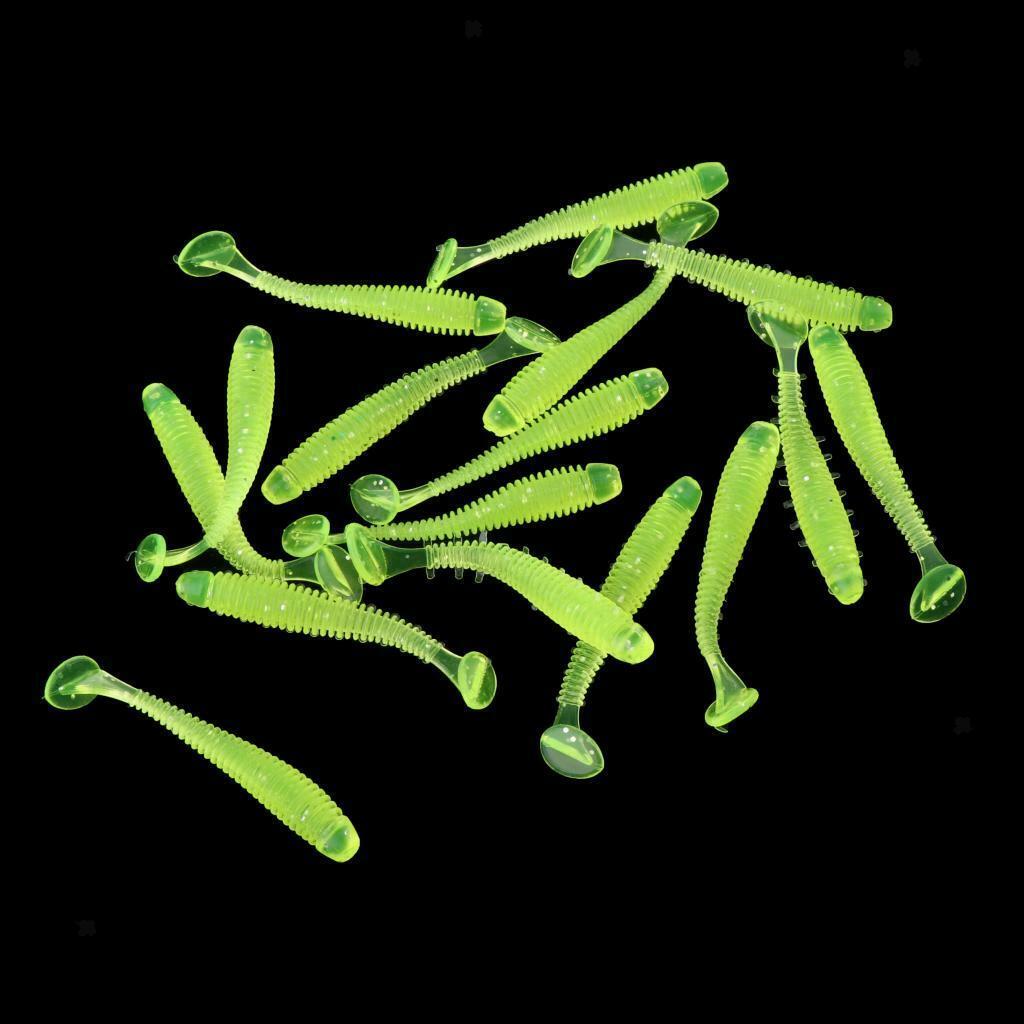 16x Worm Fishing Lures Soft Crank Baits T-tail Fish Tackle Lures 5cm Yellow