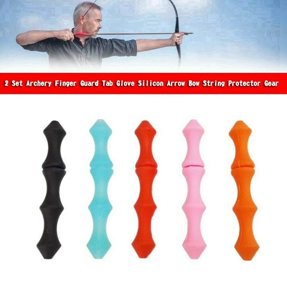2 Set Archery Finger Guard Tab Glove Silicon Arrow Bow String Protector Gear US'