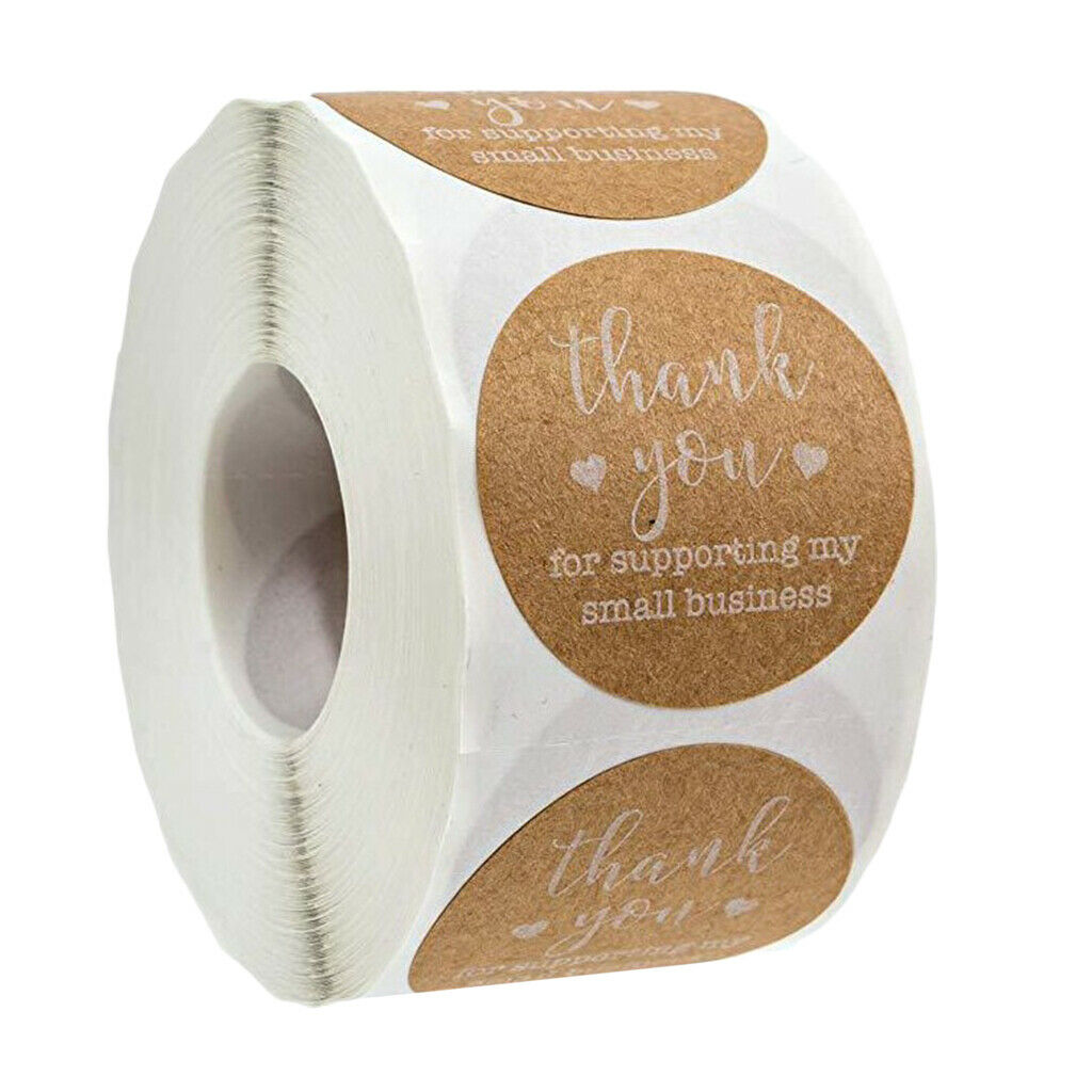 (500 Labels Per Roll) 1'' Round Thank You for Letters Kraft Pater Stickers for