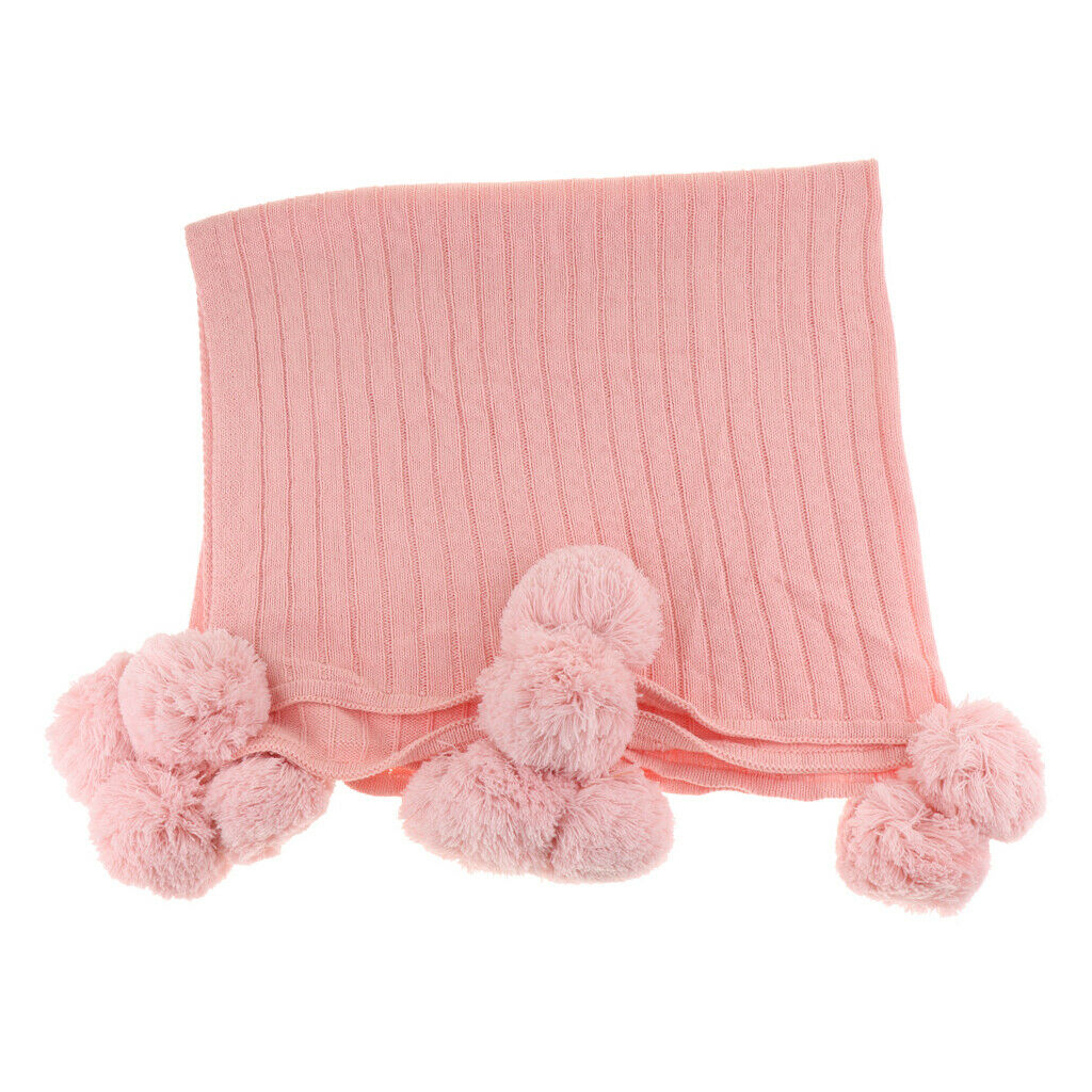 100% Cotton Sofa Throw Blanket with Ball Tassels Couch or Bed Throws Pink