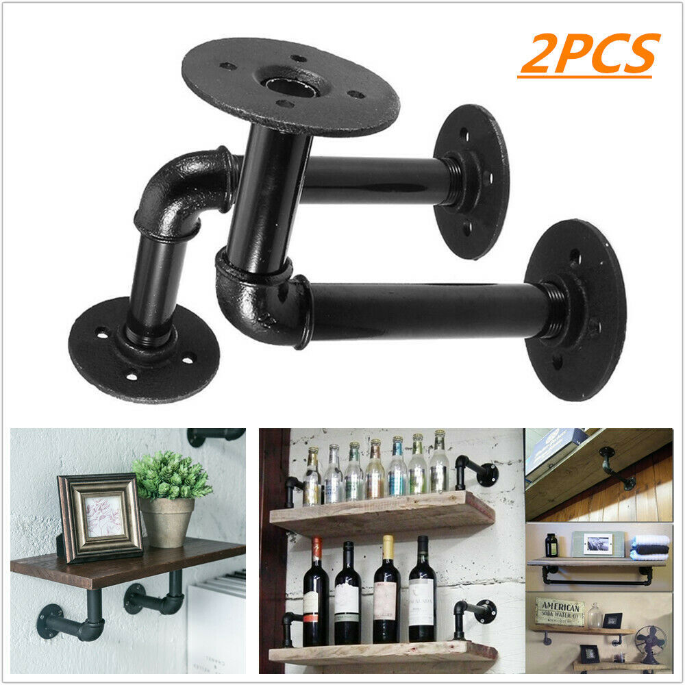 2x Retro Heavy Duty Water Pipe Wall Rack Shelf Table Bracket Plate Support Stand
